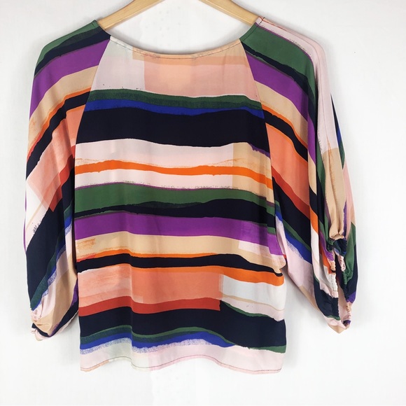 Maeve Anthropologie Balloon Sleeve Silk Crop Top | Multicolor | Size Small - Picture 7 of 7